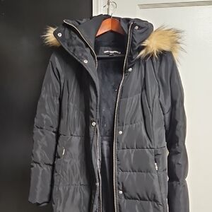 Karl Lagerfeld Black Puffer Jacket with Faux Fur Trim